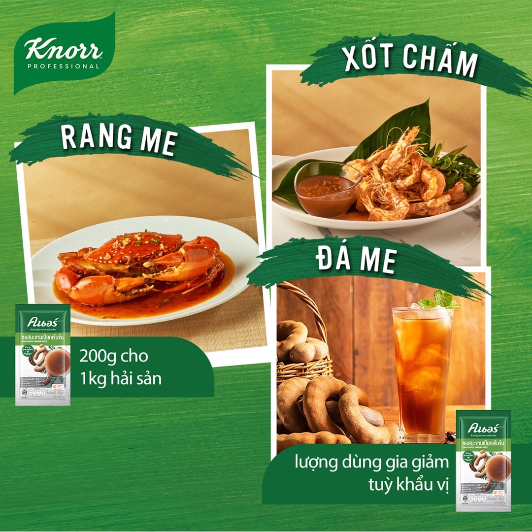 Knorr Xốt Me 1kg - Với Xốt me Knorr cho vị chua đồng nhất, hài hòa từ me tươi, sử dụng ngay mà không mất thời gian chuẩn bị.